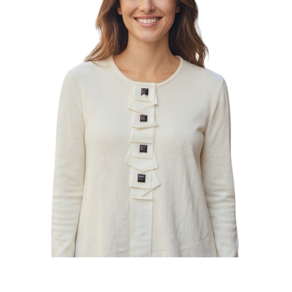 Tory Burch Ivory 100% Cashmere Bloomes Cardigan Bows NWT $485 Elegant Sz XL